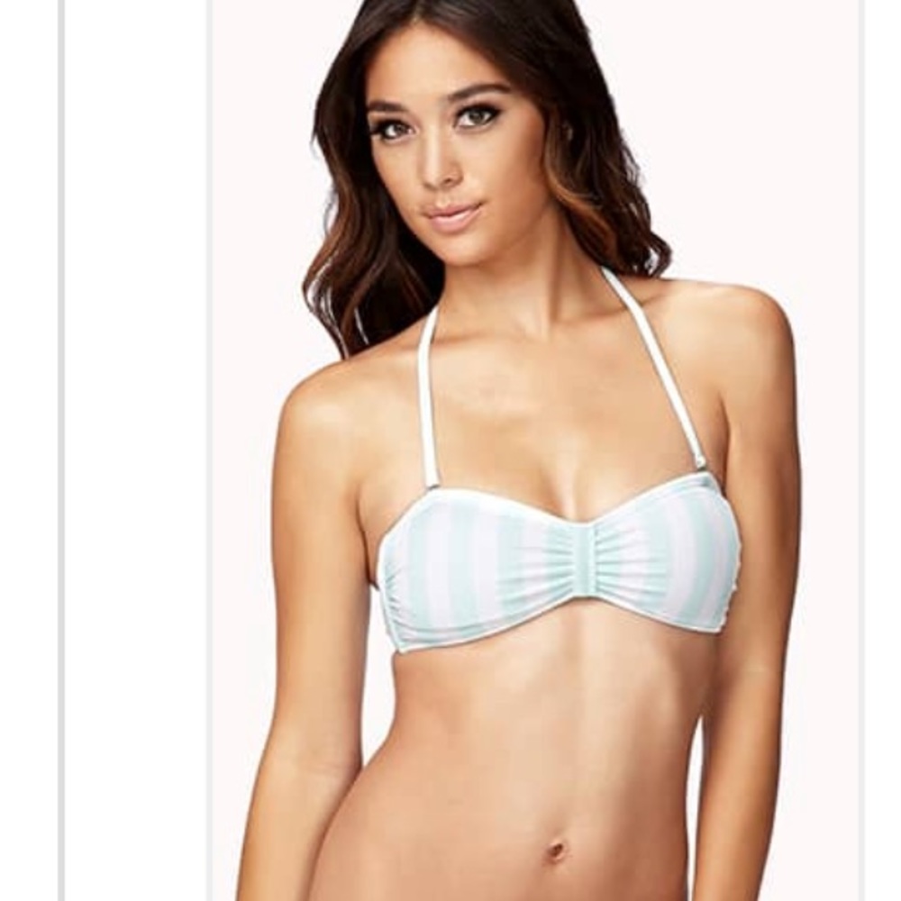 Blue and White striped Bandeau Bikini Top